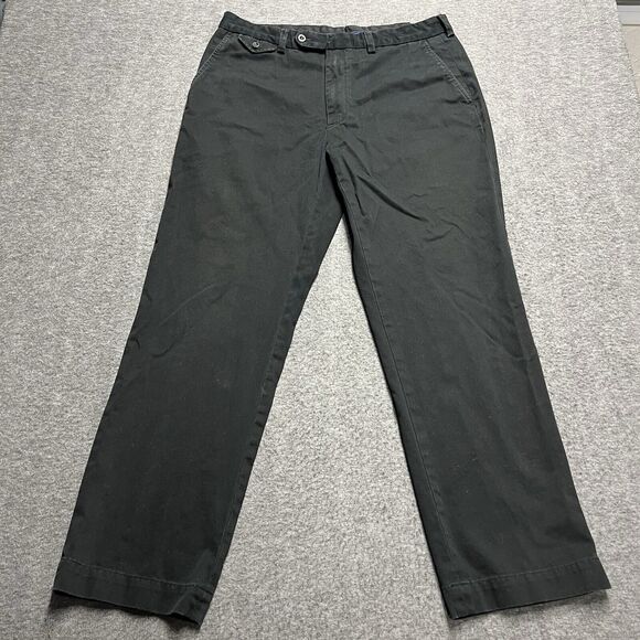 Polo Ralph Lauren Pants Men 35x32 (Actual 34x30.5) Black Flat Front Pony Cotton - Picture 1 of 11